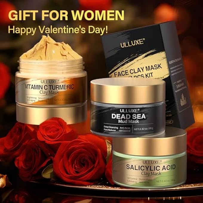 ulluxe FACIAL CLAY MASK SET - VITAMIN C TURMERIC FACE MASK, DEAD SEA MUD & SALICYLIC ACID (BHA) MASK FOR PORE CLEANSING, BRIGHTENING, BLACKHEADS & DARK SPOTS, FACE MASKS SKINCARE GIFT FOR WOMEN, 2.82 OZ EACH - Image 2